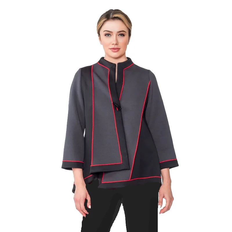 IC Collection Colorblock Asymmetric Jacket in Charcoal, Red & Black- 4940J