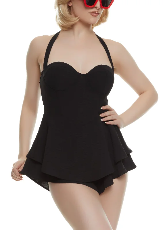 Padded Halter Neck Ruffle Romper