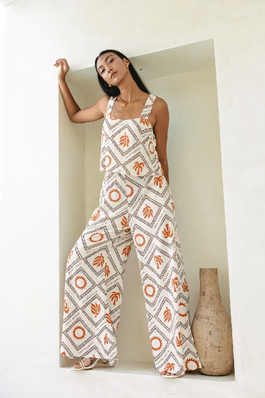 Savita Beige Rust Tropical Jumpsuit