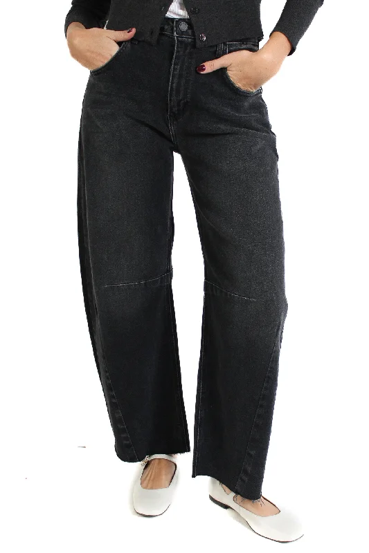 Washed Black Barrel Jeans