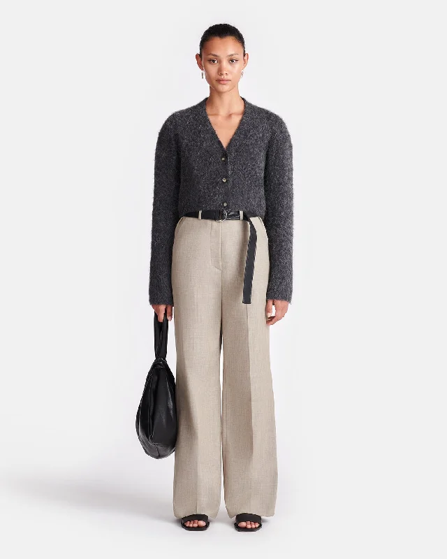 Ulani - Leather And Twill Suiting Wide-Leg Pants - Taupe/Black